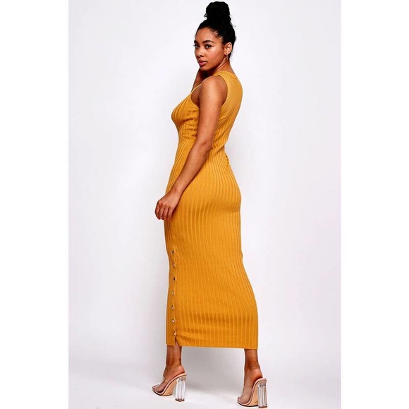 Womens Sleeveless Body Con Maxi Dress Egg Yolk color - Picture 2 of 4